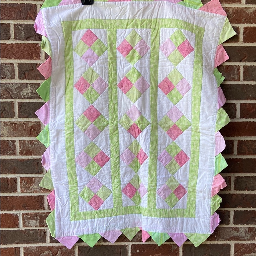 Handmade Green and Pink Baby Quilt